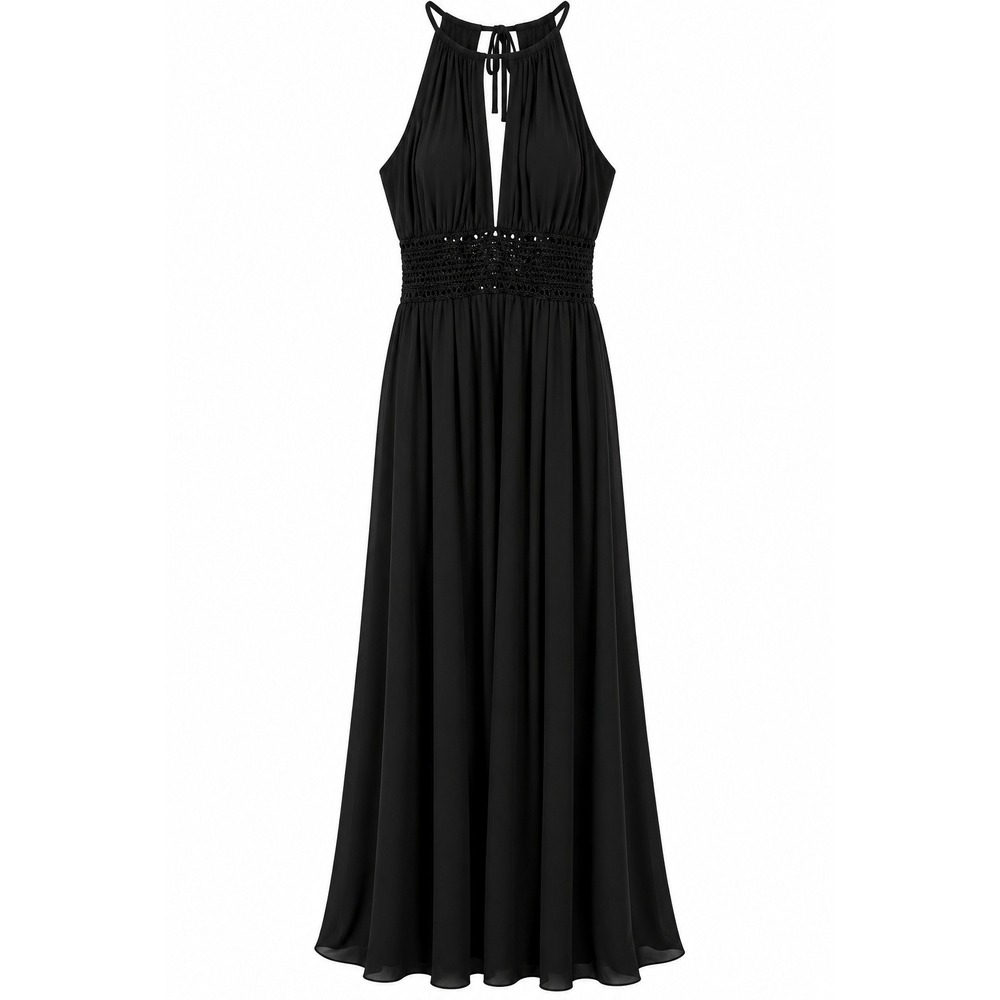 R&M Richards Gown Black Sequin Waist Keyhole Back Formal Gala Dress Women 16W
